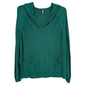 Free People Optimistic Linen Blend Green Hoodie Sweater Size Small Long Sleeves